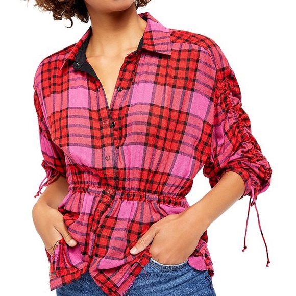 ❌SOLD ❌ NWT - FREE PEOPLE Pacific Dawn Drawstring Plaid - Picture 1 of 6